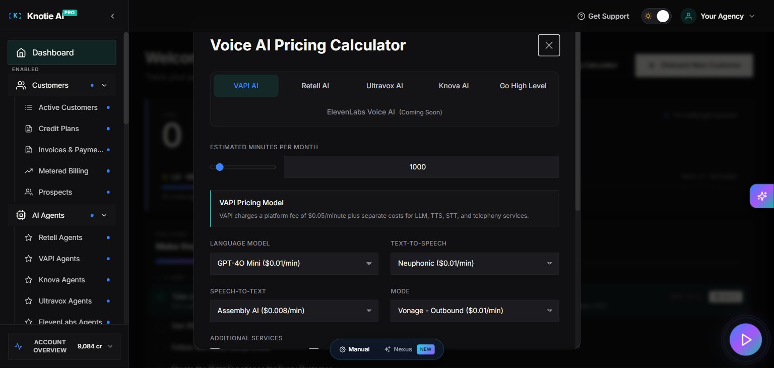 Pricing Calculator — provider and usage inputs at the top of the modal