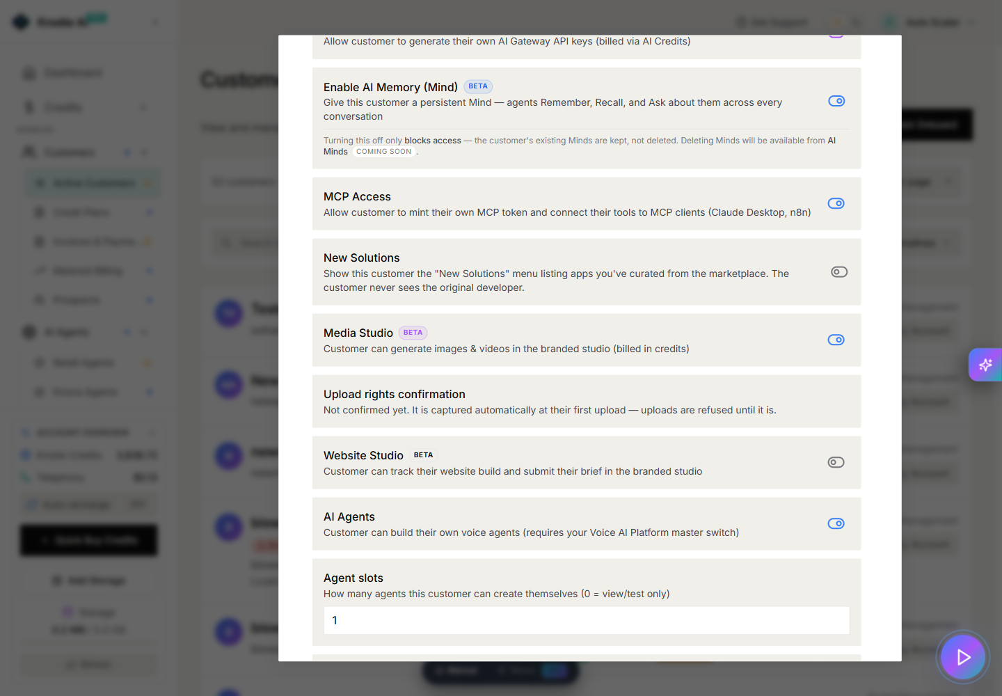 Customer controls for Media Studio, Website Studio, and self-service AI Agents