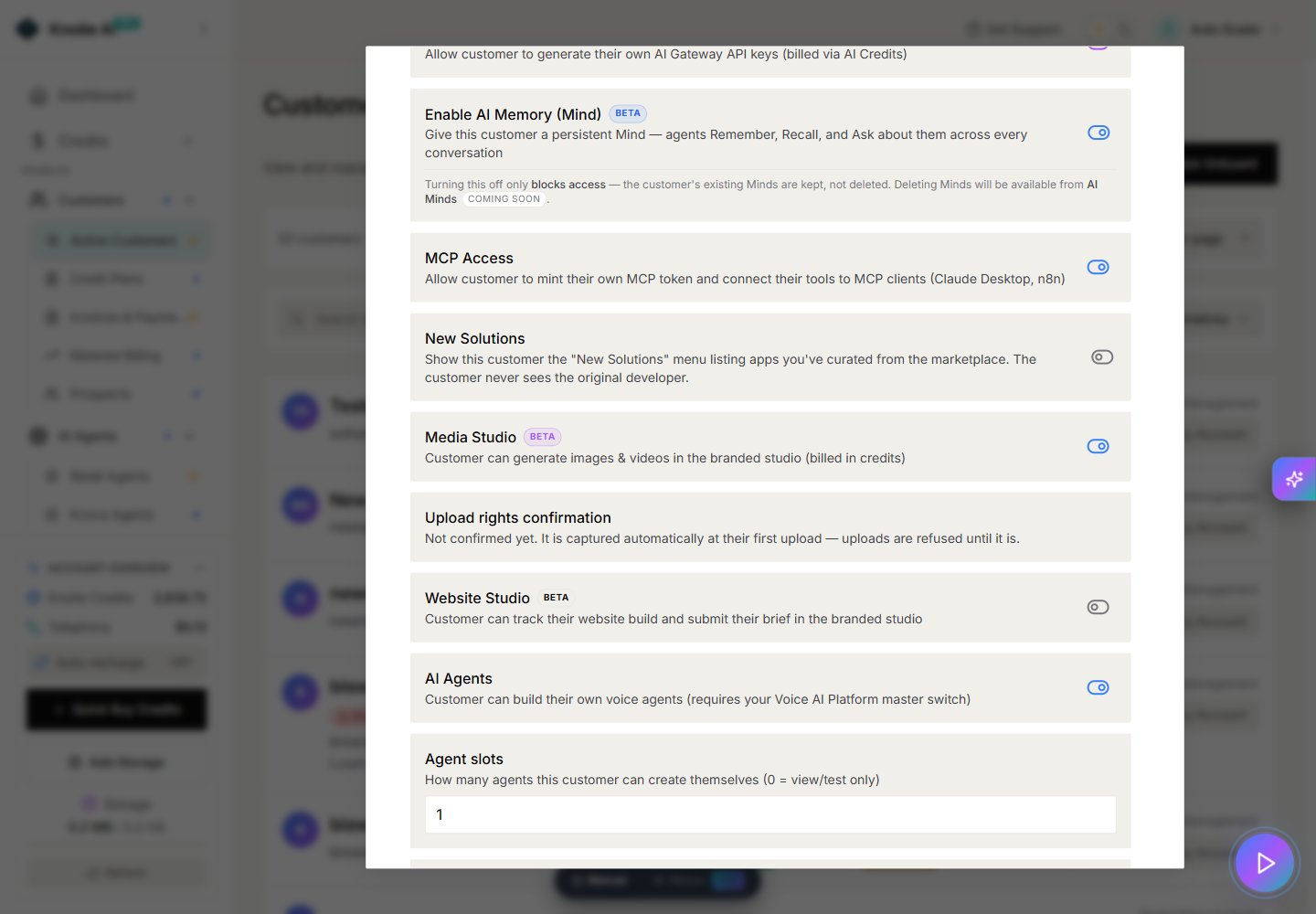 Customer controls for Media Studio, Website Studio, and self-service AI Agents