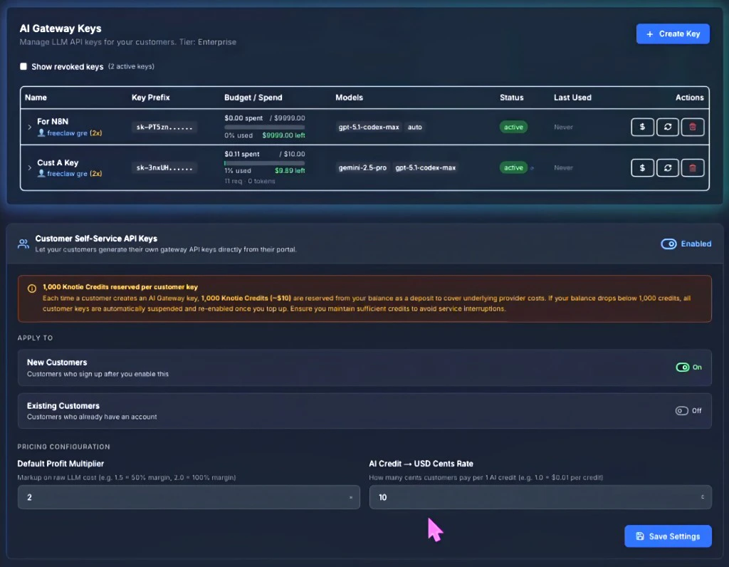 Partner AI Gateway self-service settings