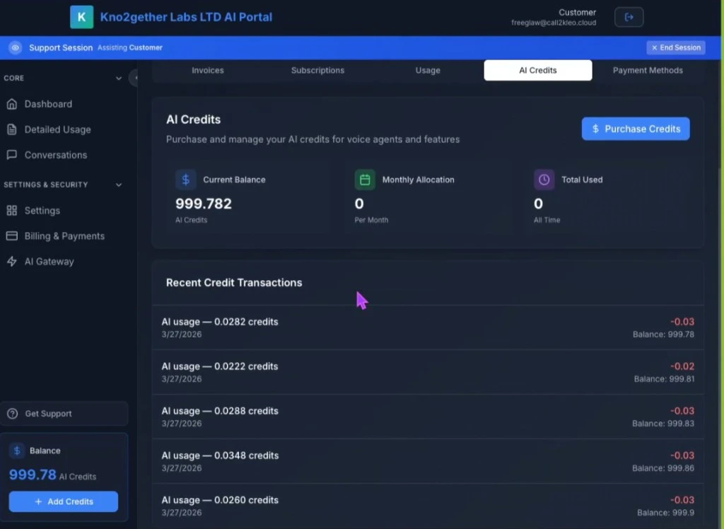 Whitelabel billing AI Credits tab