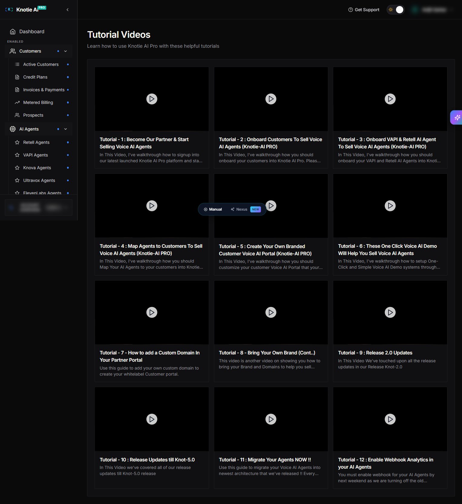 Knotie AI Pro Partner Portal tutorials page