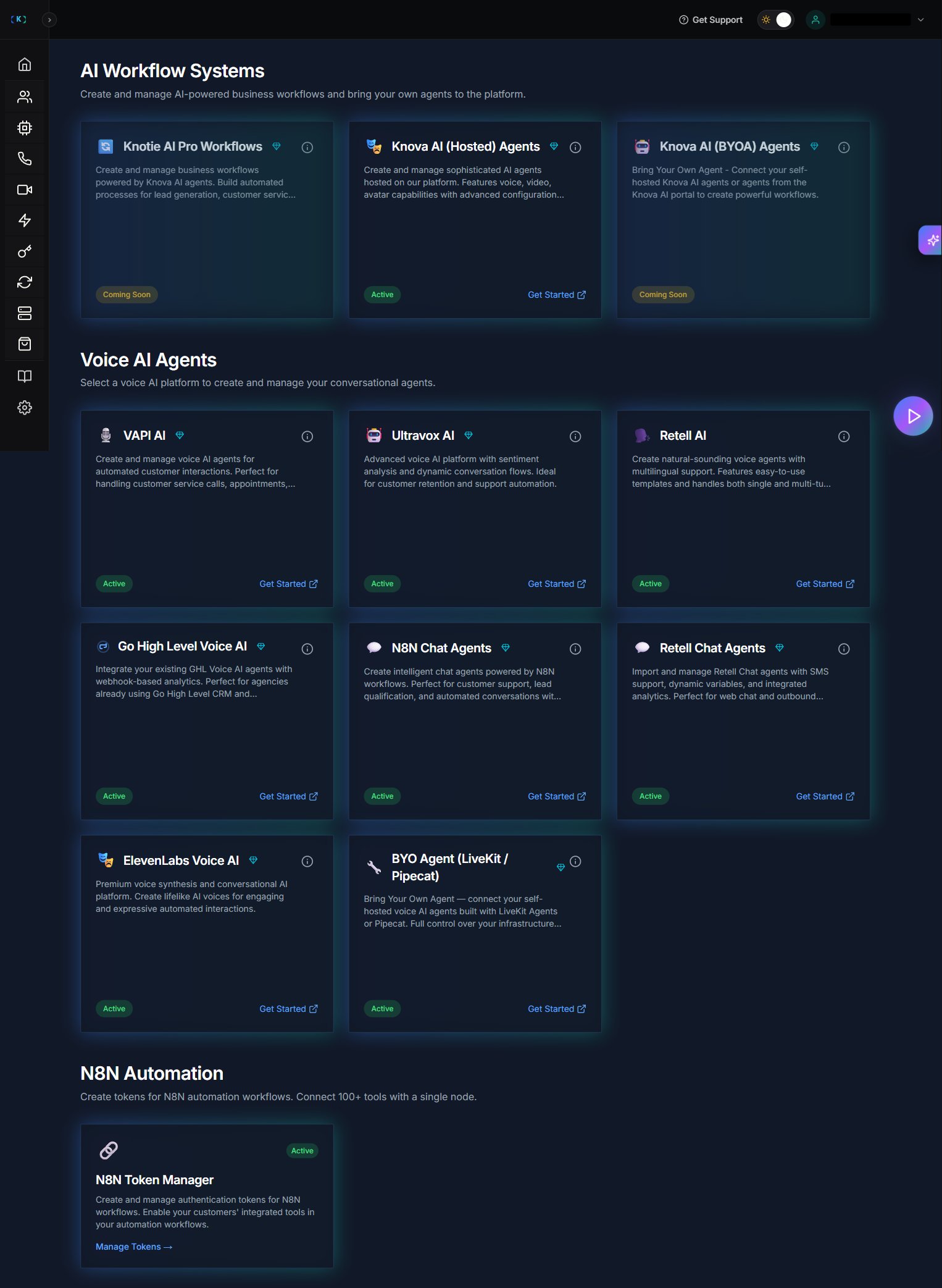 Partner Portal AI Agents page showing the Voice AI Agents section with the VAPI AI card