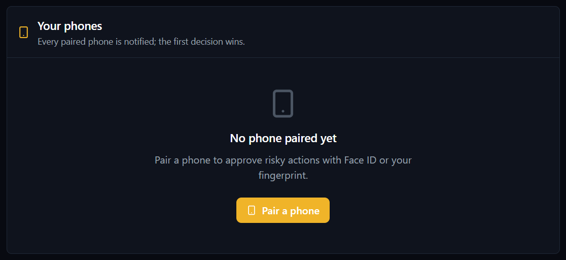 The Your phones section before any phone is paired, with the Pair a phone button