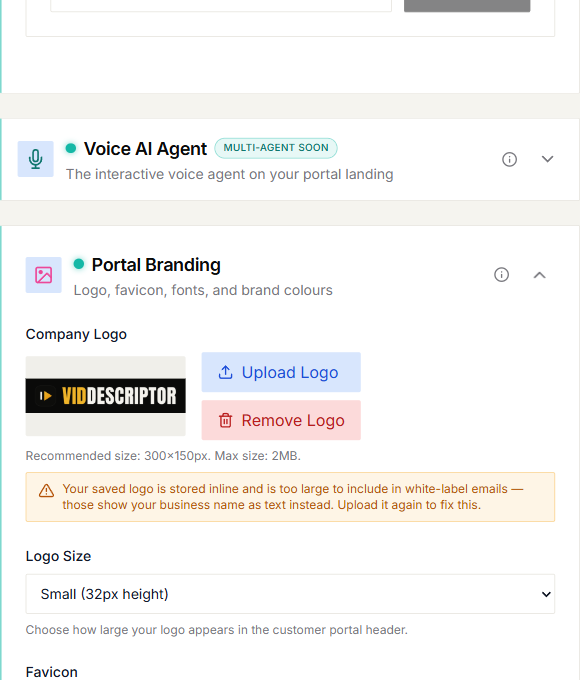Portal Branding warning for a logo that needs to be uploaded again