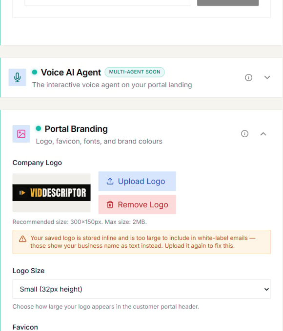 Portal Branding warning for a logo that needs to be uploaded again