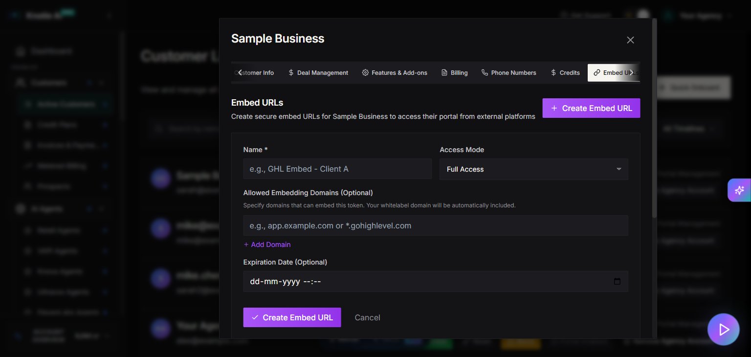 Create Embed URL modal — Name, Access Mode, Allowed Embedding Domains, and Expiration Date fields