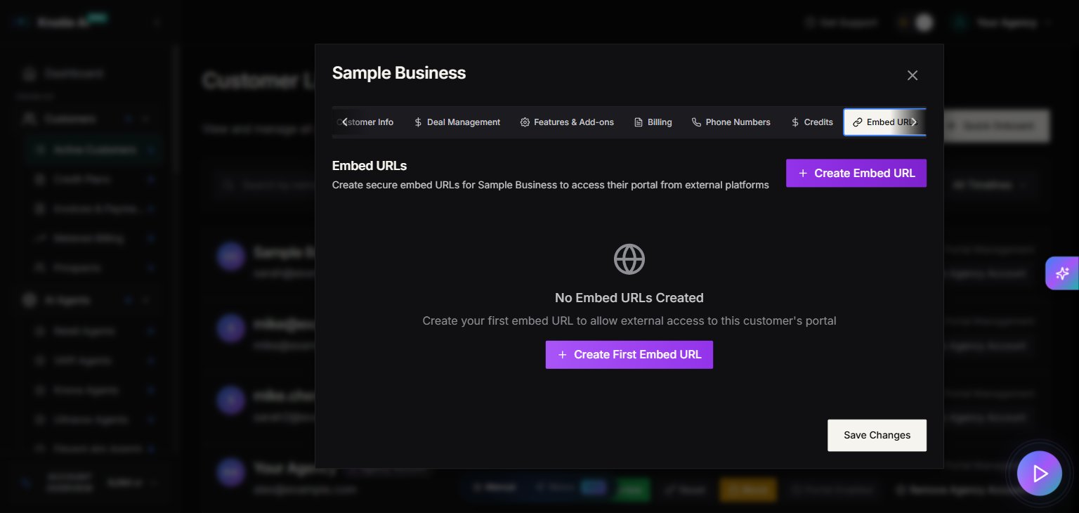 Embed URLs tab — empty state with Create Embed URL controls before any tokens exist