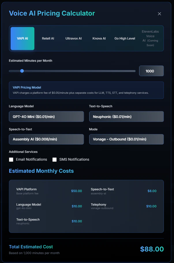 Pricing Calculator Modal