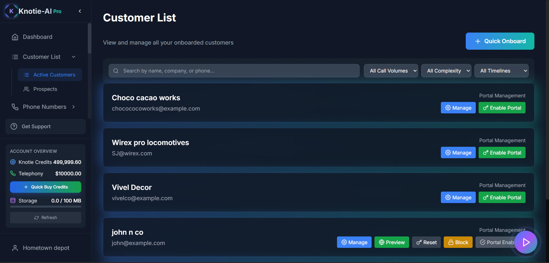 Customer List - Customers Tab