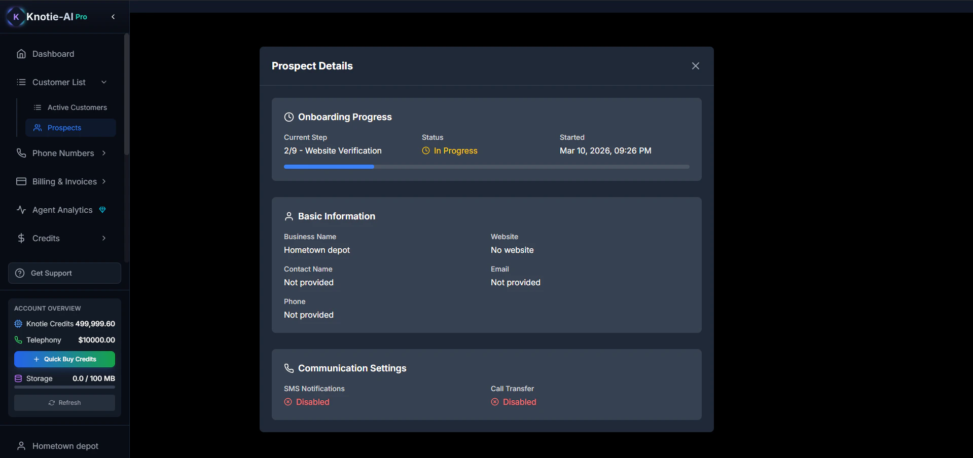 Prospect Details Modal