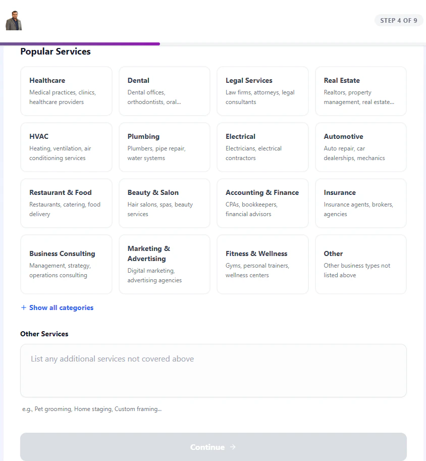 Step 4: Service Categories