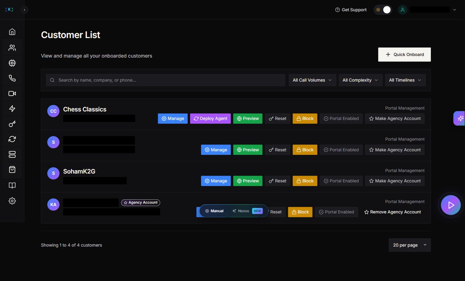 Knotie AI Pro Partner Portal — Customers list