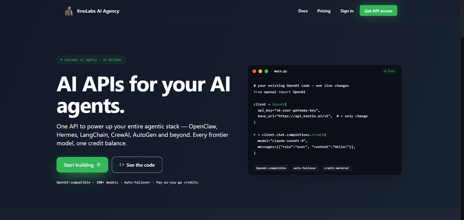 Resell AI Gateway landing page on partner domain — branded hero, model logos, and Get API access CTA