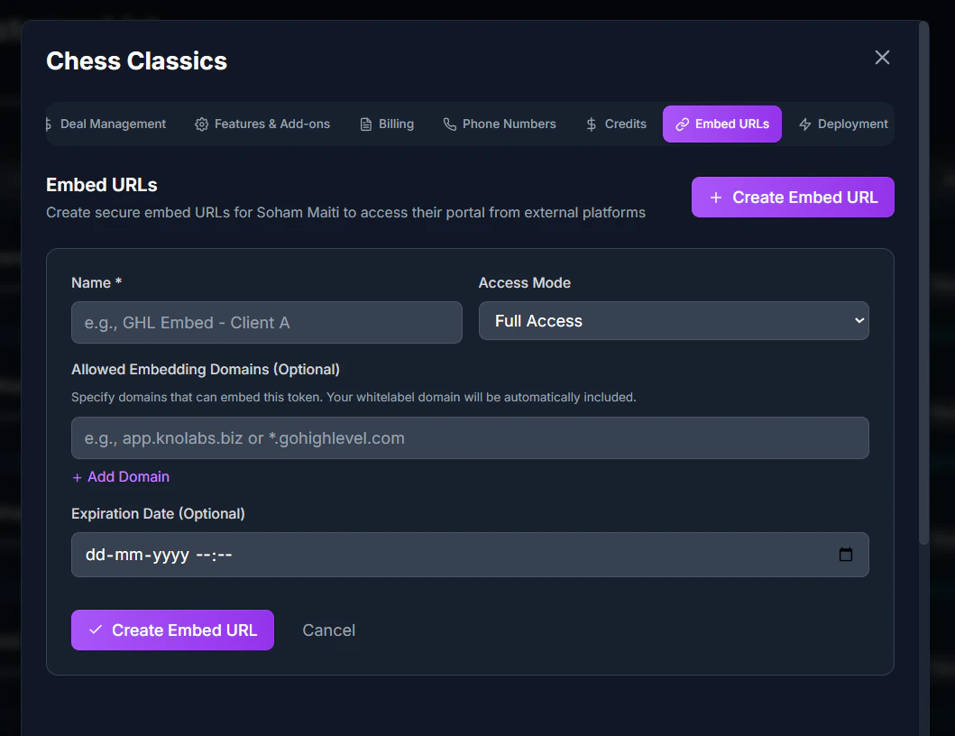 Create Embed Token Modal