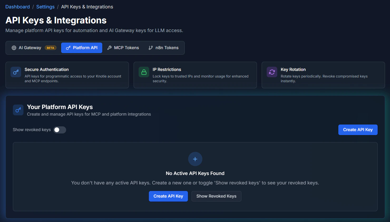 Platform API Settings
