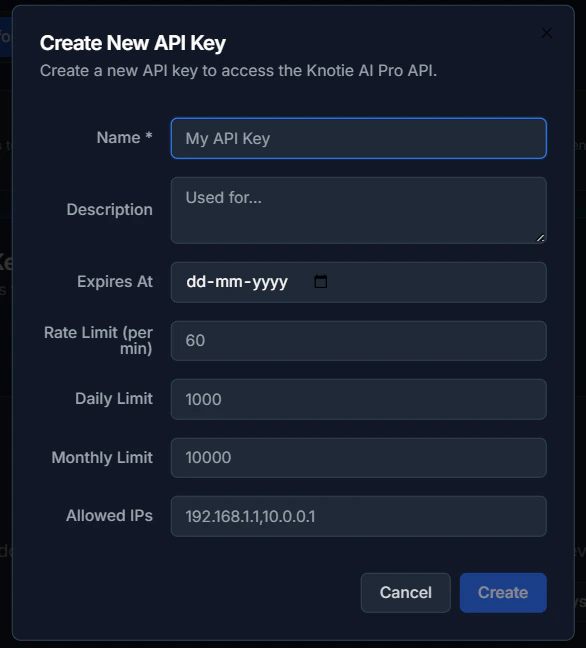 Create API Key Modal