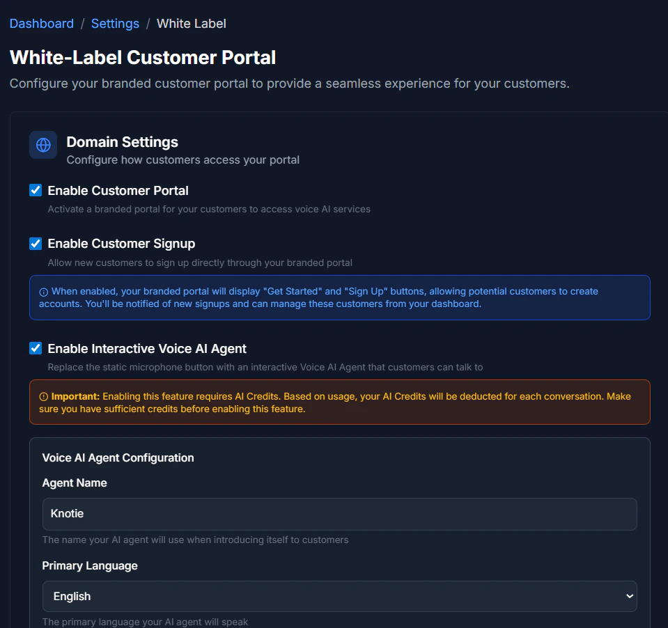 SaaS Portal Configuration Panel