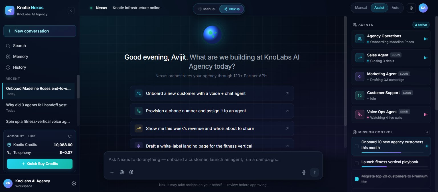 Nexus Orb welcome screen — animated orb, suggested-prompt rail, autonomy slider, agents panel, and live account stats