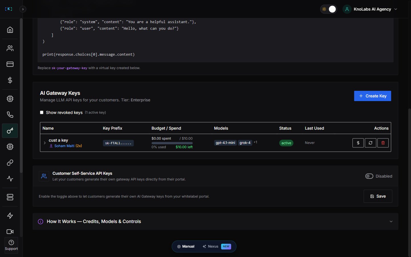 Partner AI Gateway self-service settings