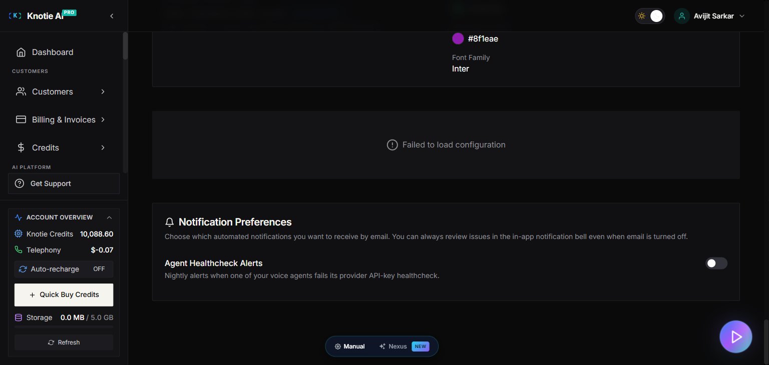 Partner Portal — Notification Preferences Agent Healthcheck Alerts toggle in the OFF position. No emails are sent; alerts still surface in the in-portal bell.