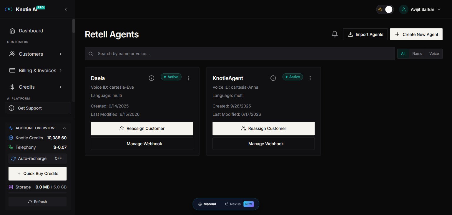 Partner Portal — Retell Agents page showing the "Agent health notifications" bell icon in the page header next to the "Import Agents" and "Create New Agent" buttons. Clicking this bell shows healthcheck failure alerts for this provider's agents.
