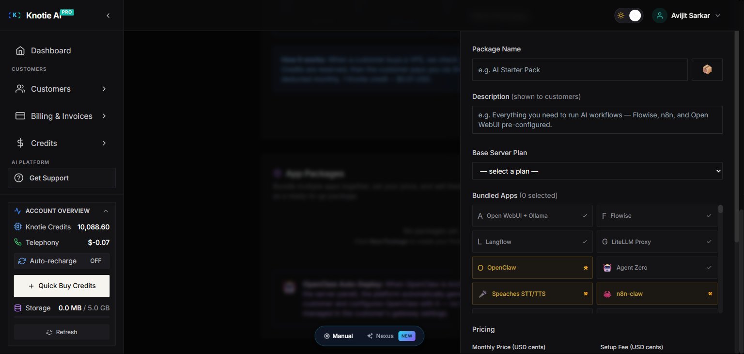 Partner Portal — VPS Settings page App Packages section showing "New Package" modal with package name, pricing, customer selection, and Bundled Apps multi-select. This is the closest equivalent to the Reinstall-with-App Package Builder mode accessible in the current account.