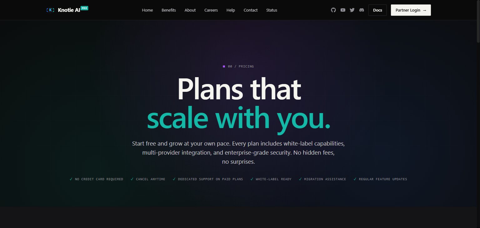 Knotie AI Pro pricing page — three plan cards (Free Forever, Solo Agency Owner, Ultimate Scaleup Agency) with monthly/yearly toggle