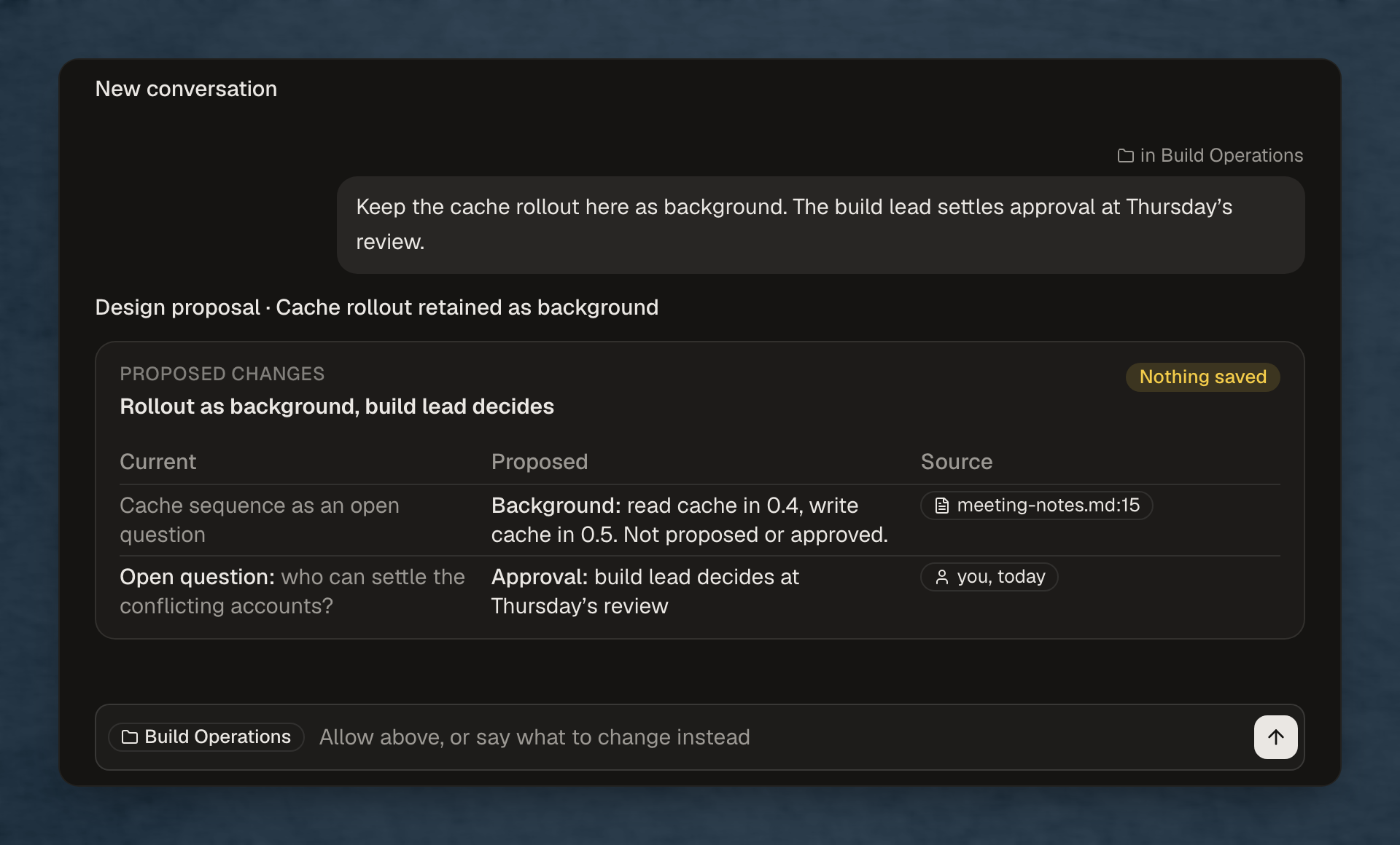 Revised proposed changes with the user's decisions recorded as the source and nothing saved yet