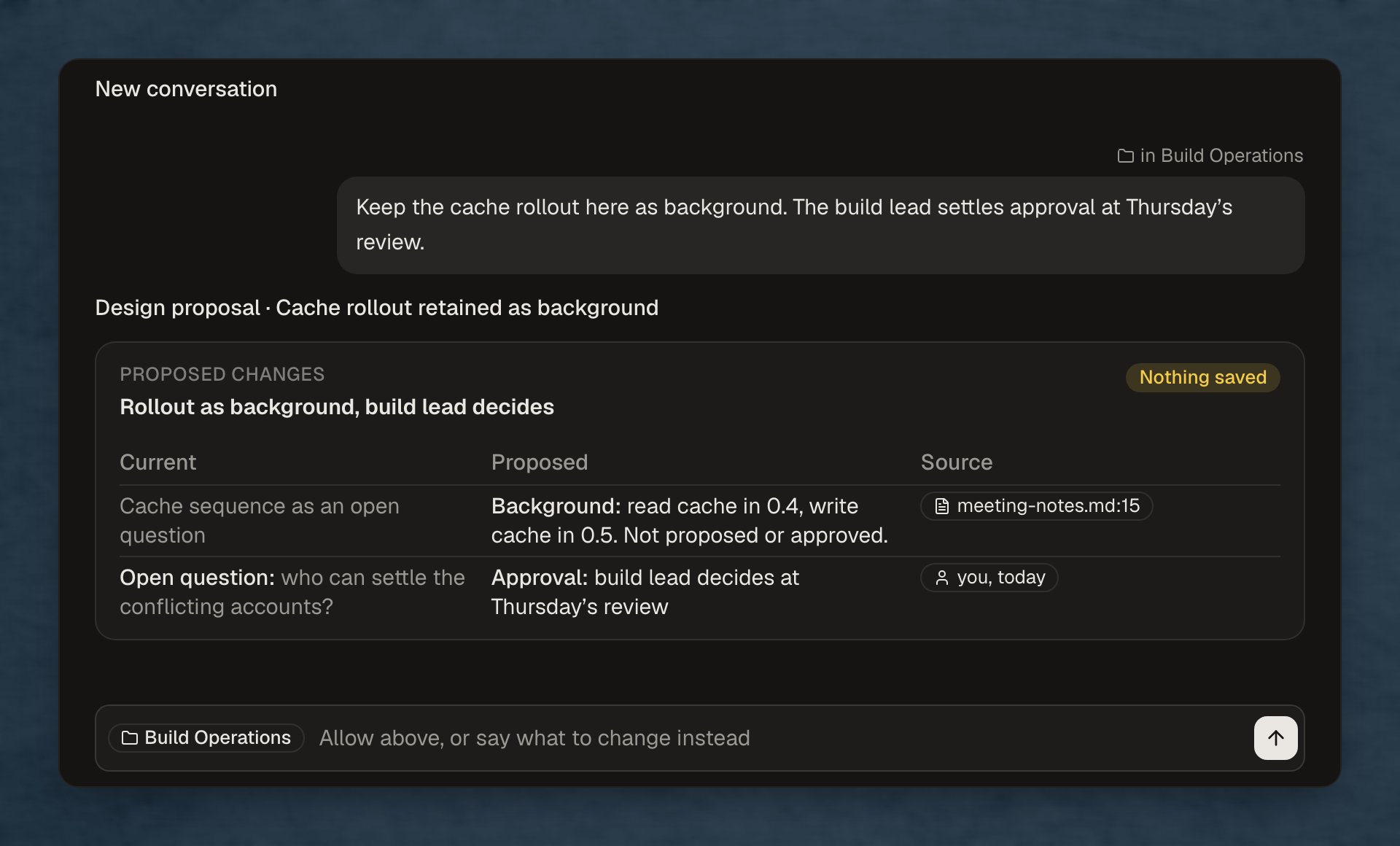 Revised proposed changes with the user's decisions recorded as the source and nothing saved yet