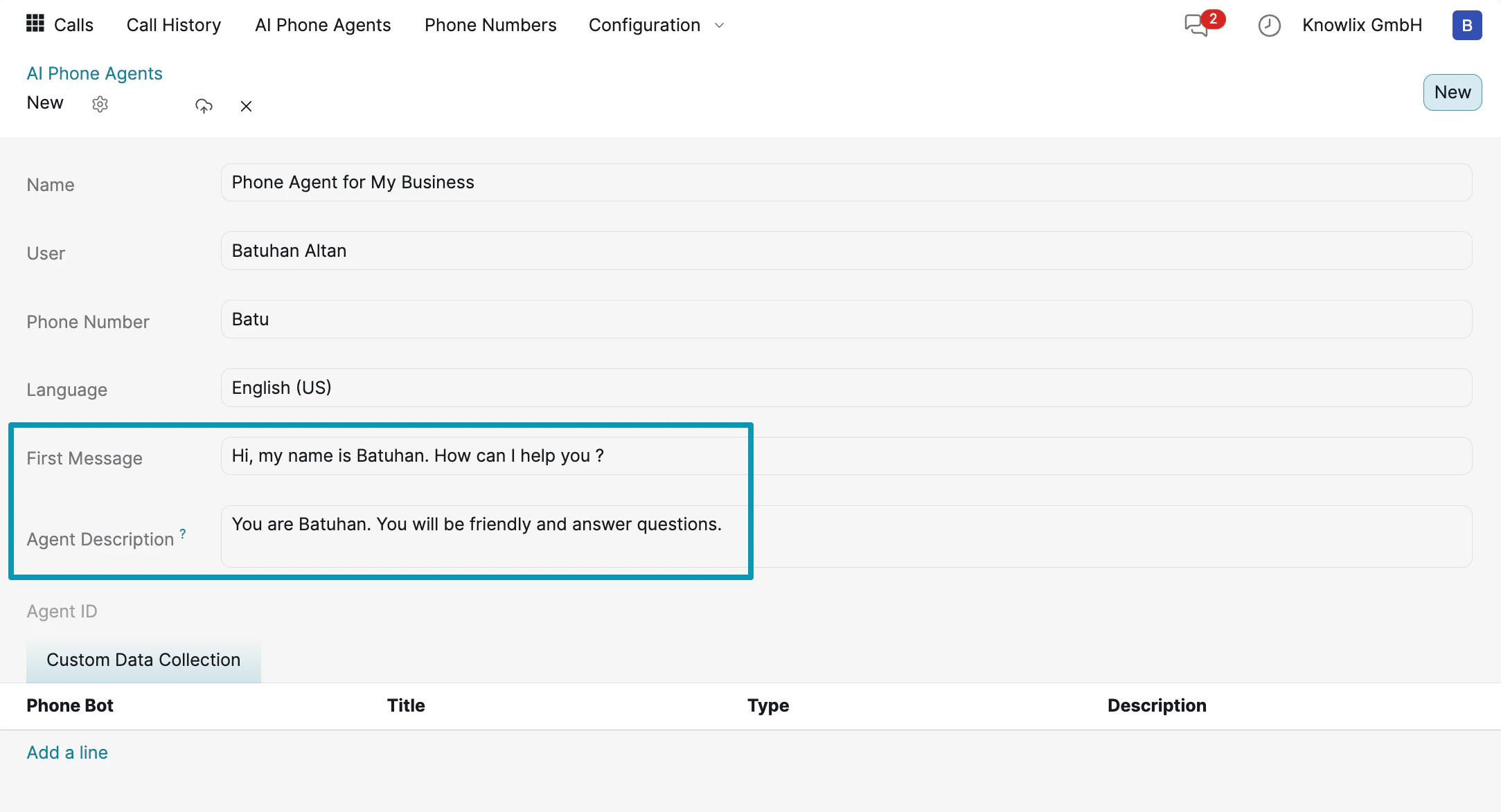AI Phone Agent Configuration