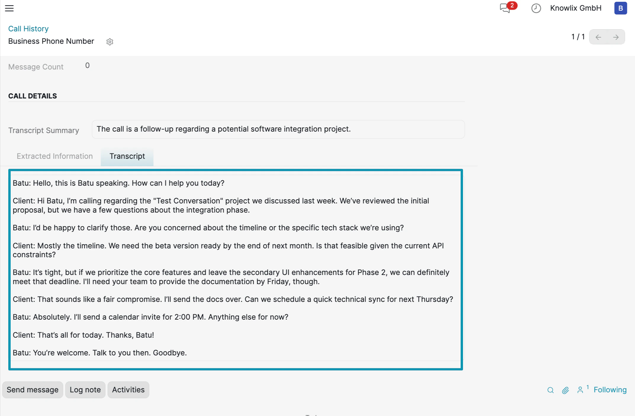 Call Transcript History