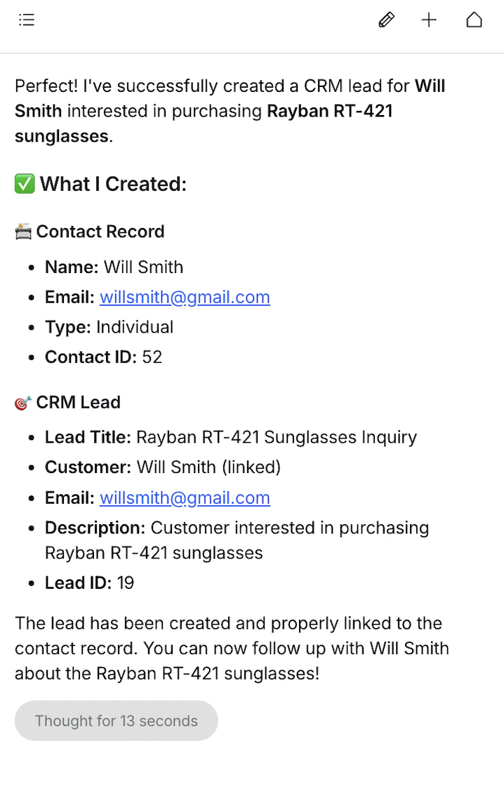 AI Lead Creation Response