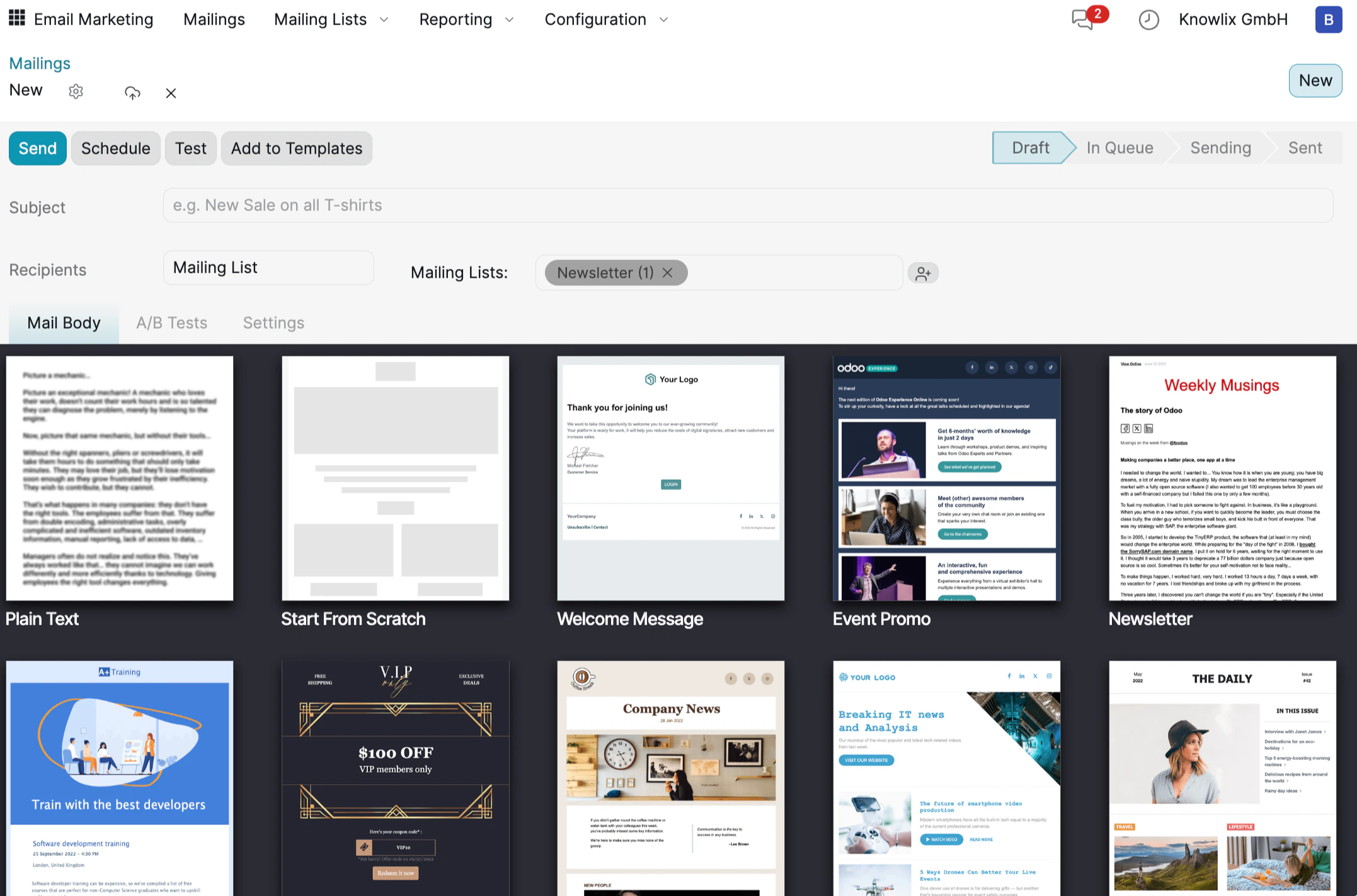 Email Template Selection