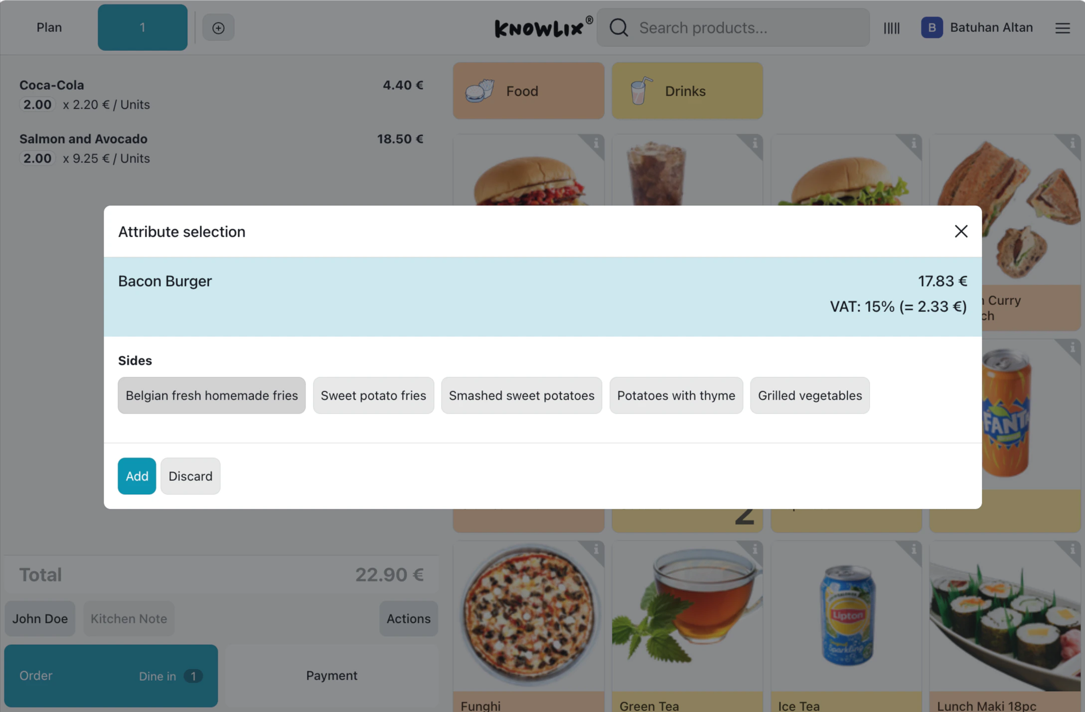 Product attribute selection modal