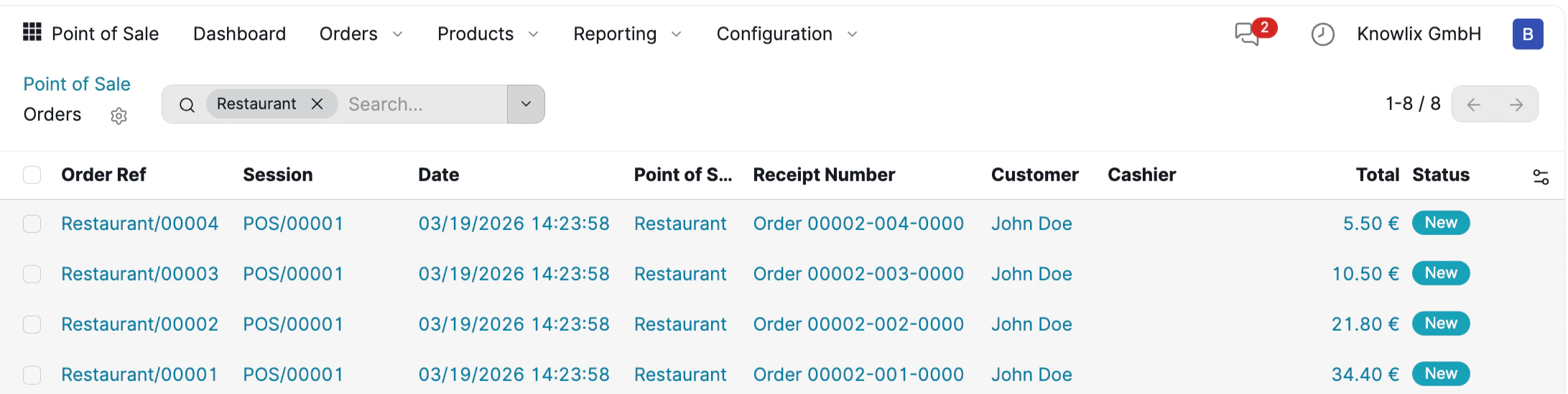 POS orders list view
