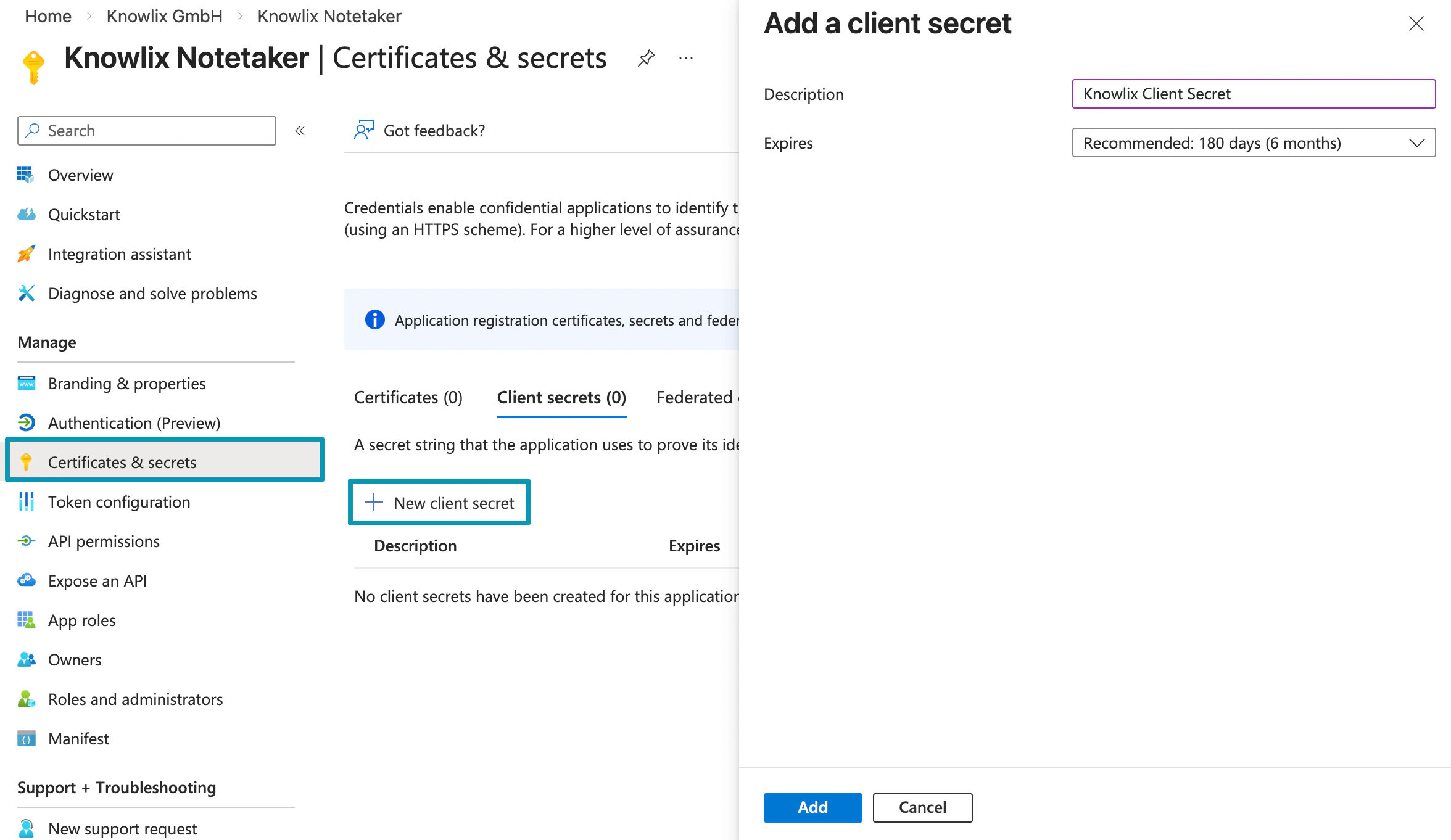 Create Client Secret