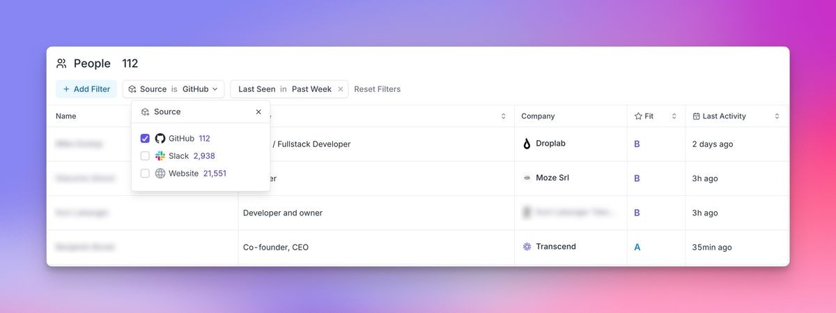 GitHub sources filter