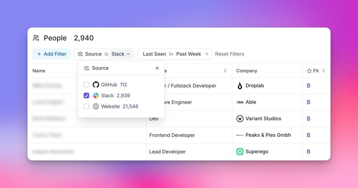 Slack Community sources filter