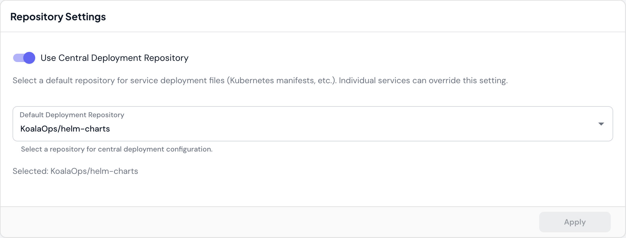 Central deployment repository configuration
