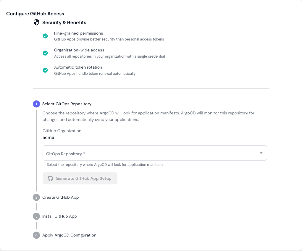 GitHub App integration setup for secure repository access