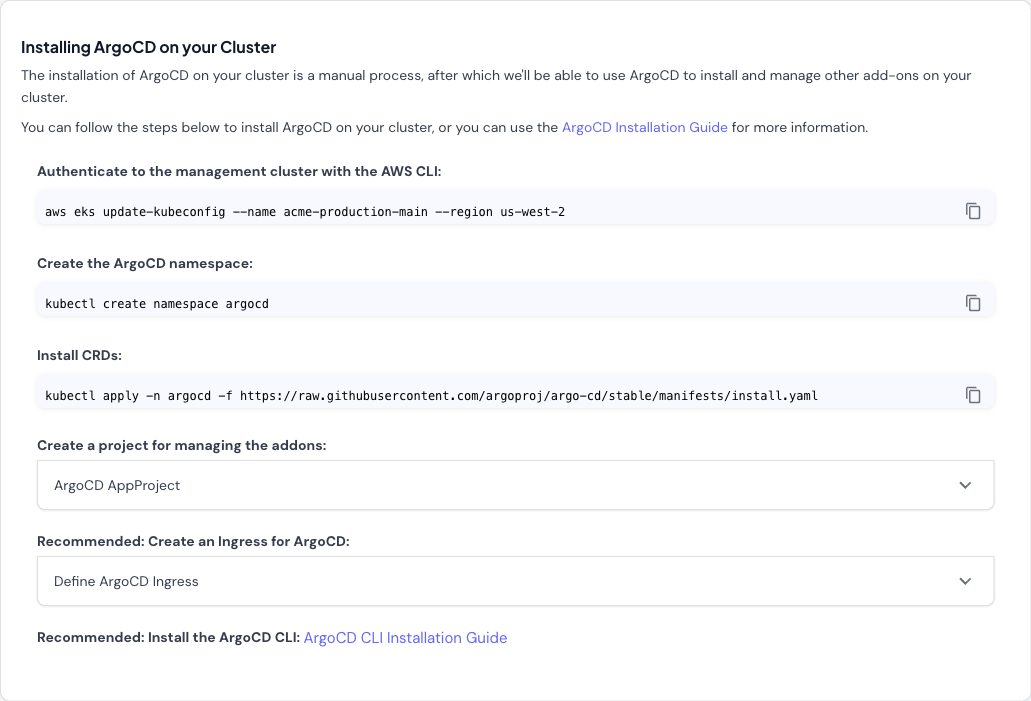 ArgoCD installation commands and steps