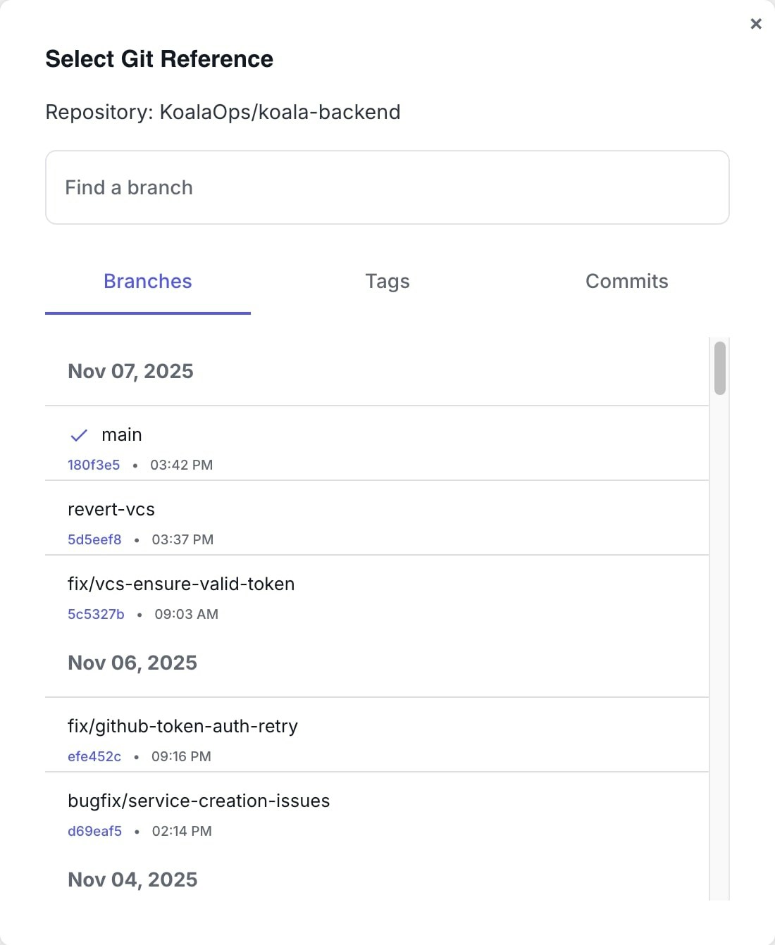 Git Reference Selector