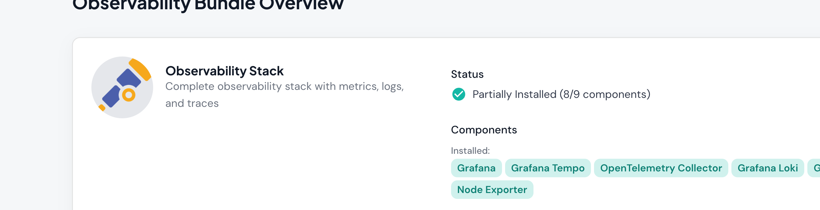 Observability Bundle status showing installed components