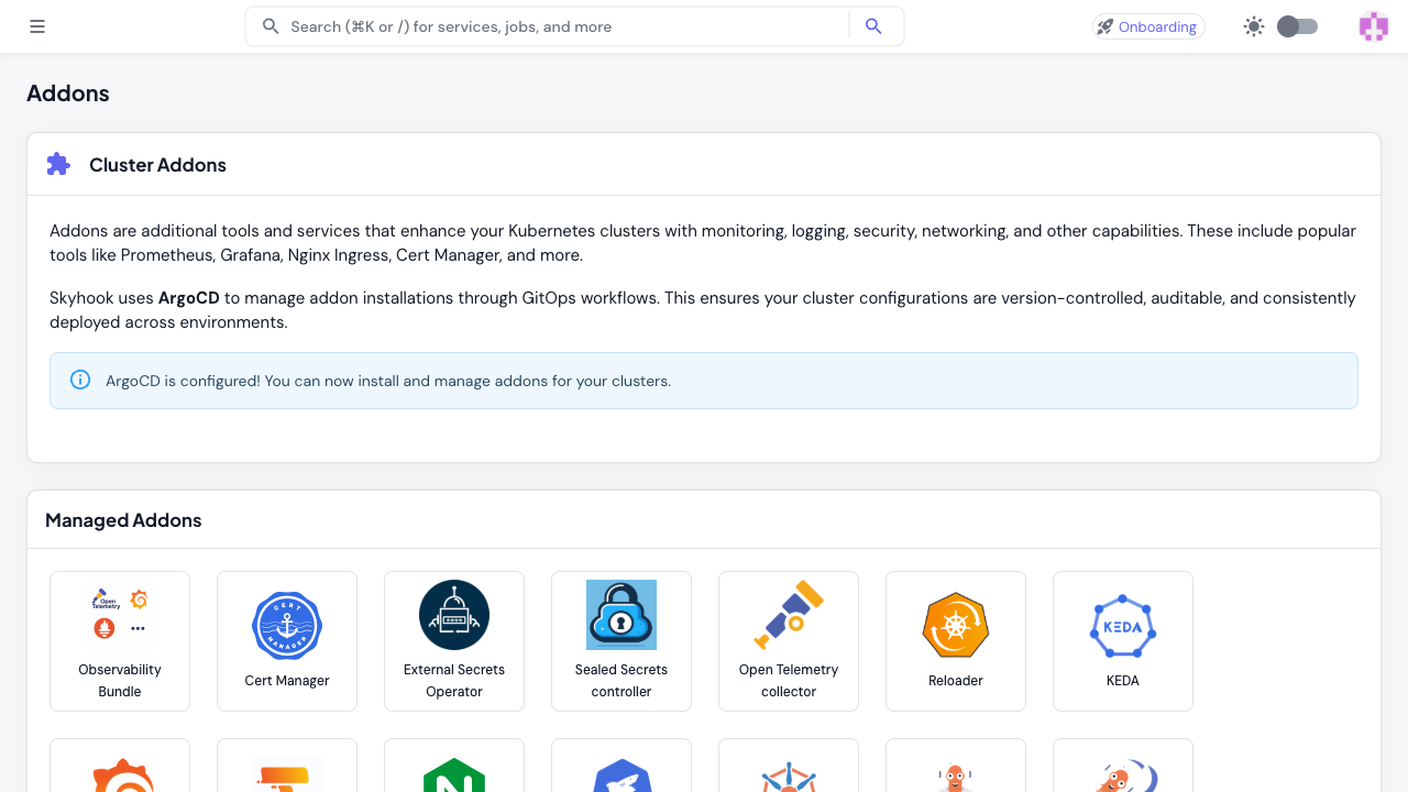 Addon management interface for cert-manager and nginx-ingress