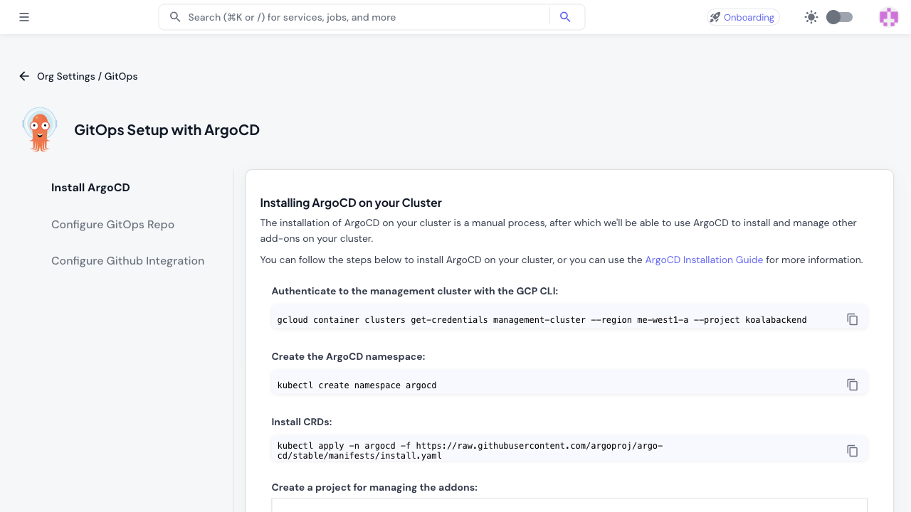 GitOps dashboard showing ArgoCD applications and sync status