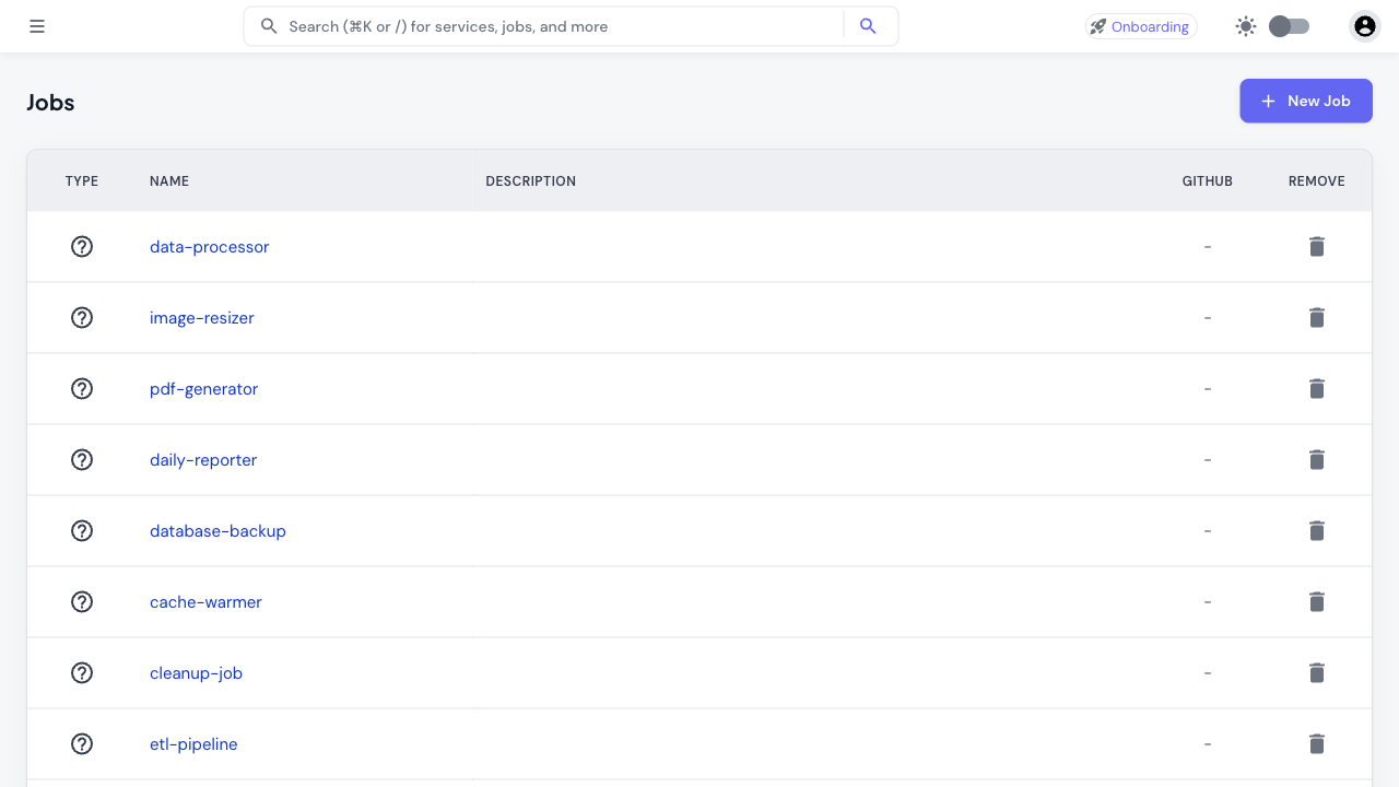 Jobs and workflows interface showing execution status