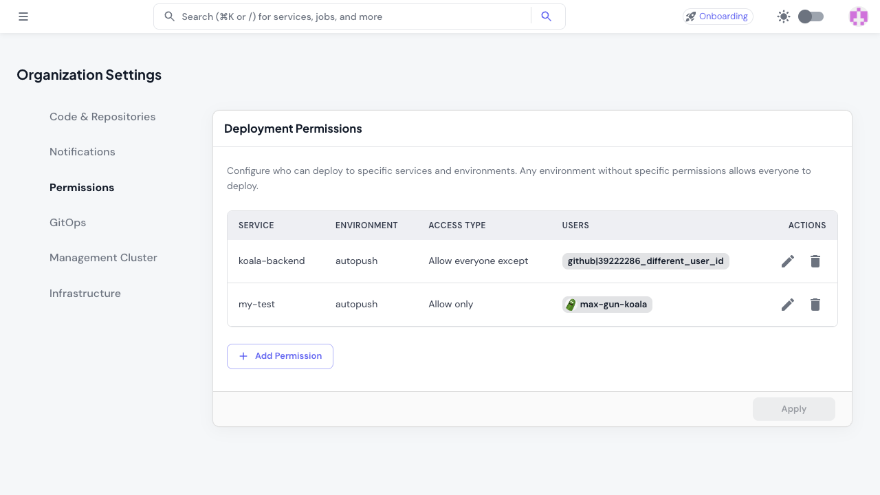 Team management interface with user roles and permissions