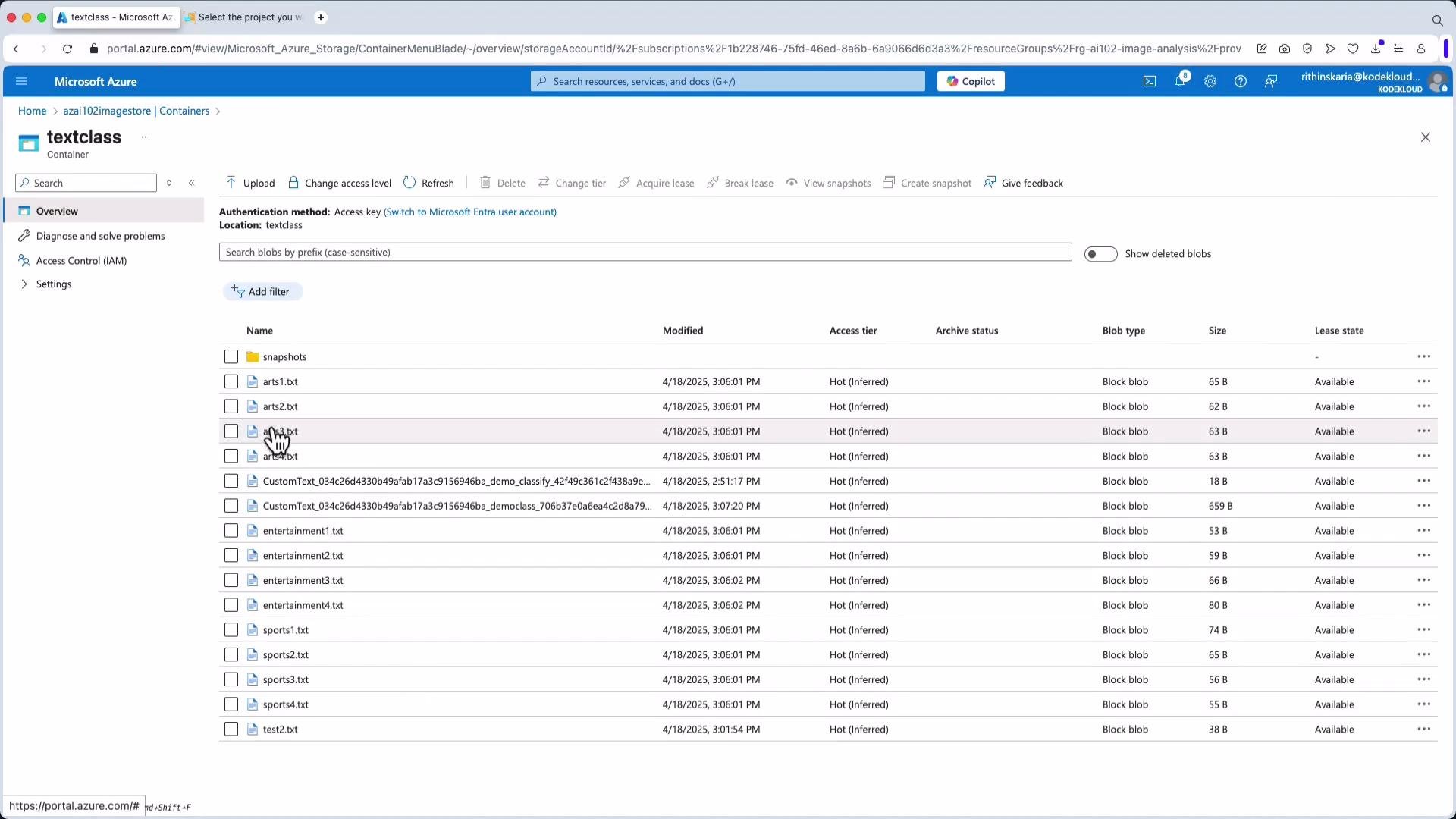 Read Storage Text Property Custom Text Classification - KodeKloud