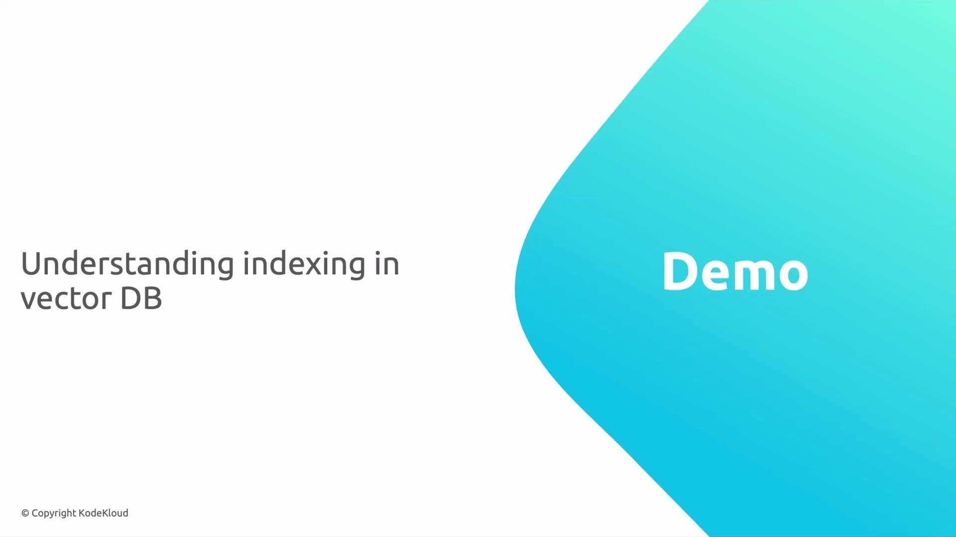 The image features the text "Understanding indexing in vector DB" on a white background, with the word "Demo" highlighted in white against a blue shape on the right.